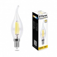 Лампа светодиодная LB-167 (7W) 230V E14 2700K филамент C35T диммируемая прозрачная | 25872 FERON