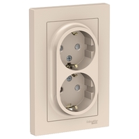 Розетка 2-м СП AtlasDesign 16А IP20 с заземл. защ. шторки в сборе беж. SchE ATN000226 Schneider Electric