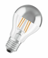 Лампа светодиодная филаментная PARATHOM CL A FIL Mirror Silver 50 non-dim 6.5W/827 6.5Вт 2700К тепл. бел. E27 650лм угол пучка 300град. 220-240В (замена 50Вт) прозр. стекло OSRAM 4058075591691