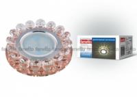 Светильник декоративный встраиваемый DLS-L102 GU5.3 CHROME/PEACH "Luciole" без лампы доп. светодиодная подсветка 3Вт основание металл цвет хром отделка стекло персик Fametto 10001