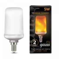 Лампа светодиодная LED 5 Вт 20-80 Лм 1500К теплая E14 T65 эмитация горящего пламени Flame Gauss - 157401105