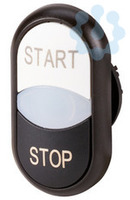Двойная кнопка с сигнальной лампой обозначением START, STOP, цвет белый/черный, черное лицевое кольцо, M22S-DDL-WS-GB1/GB0 - 216709 EATON