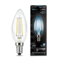 Лампа светодиодная филаментная Filament 7Вт свеча 4100К нейтр. бел. E14 580лм GAUSS 103801207