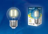 Лампа светодиодная LED-G45-6W/WW/E27/CL GLA01TR LED. "шар", прозр серия Air. 3000K | UL-00002203 Uniel