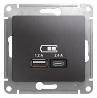 Механизм розетки USB GLOSSA A+С 5В/2.4А 2х5В/1.2А графит SchE GSL001339 Schneider Electric