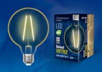 Лампа светодиодная декоративная LED 4вт 220-240В шар G80 400Лм Е27 2250К золотая колба Uniel Vintage