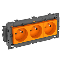 Розетка тройная 0° Modul45connect франц. стандарт, 250 В, 16A (оранжевый) (STD-F0C8 ROR3) | 6120644 OBO Bettermann