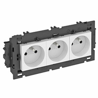 Розетка тройная 0° Modul45connect франц. стандарт, 250 В, 16A (белый) (STD-F0C8 RW3) | 6120642 OBO Bettermann