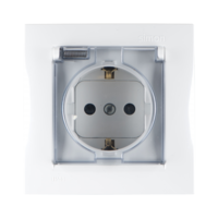 Розетка 1-м СП Simon15 16А IP44 250В с заземл. Schuko защ. шторки крышкой винт. клеммы бел. Simon 1590450-030