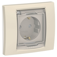 Розетка 1-м 2мод. Unica New 16А IP44 с заземл. защ. шторки крышкой беж. SchE NU003744 Schneider Electric