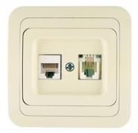 Розетка компьютерная + телефонная 2-м СП Lillium TF кат.5E 16А IP20 евро стандарт крем./крем. Makel 70237