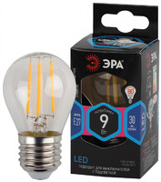 Лампа светодиодная F-LED P45-9w-840-E27 (филамент, шар, 9Вт, нейтр, E27) (10/100/4000) ЭРА (Энергия света) Б0047029