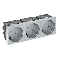 Розетка силовая 33° тройная 3х2К+З Modul45connect, со шторками, 16А 250В цвет алюминиевый лак | 6120513 OBO Bettermann