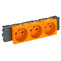 Розетка тройная 0° Modul45connect франц. стандарт, 250 В, 16A (оранжевый) (STD-F0C ROR3) | 6120574 OBO Bettermann