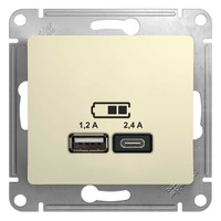 Механизм розетки USB GLOSSA A+С 5В/2.4А 2х5В/1.2А беж. SchE GSL000239 Schneider Electric