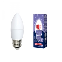 Лампа светодиодная LED-C37-7W/DW/E27/FR/NR Форма свеча, матовая. Серия Norma. Дневной белый свет (6500K). Картон. ТМ Volpe Uniel UL-00003797