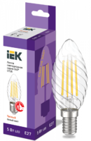 Лампа светодиодная филаментная 360° 5Вт CT35 свеча витая 3000К E27 230В IEK LLF-CT35-5-230-30-E27-CL (ИЭК)