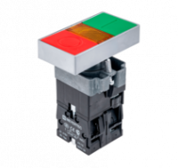 Кнопка двойная с LED подсветкой, 24V AC/DC, красный/зеленый,1NO+1NC, плоский толкатель, металл MTB2-BW8361 | 54255 ОВЕН