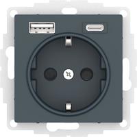 Розетка AtlasDesign 16А с 2-мя заряд. устройствами USB тип A+C 5В/2.4А 2х5В/1.2А механизм изумруд SchE ATN000832 Schneider Electric
