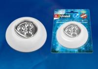 Белый ТМ Uniel - UL-00001992 DTL-360 Круг/White/3LED/3АAA Cветильник-ночник пушлайт питание от 3-х батареек AAA (в комплект не входят)