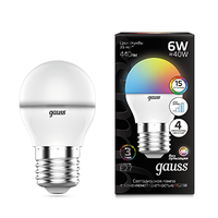 Лампа светодиодная LED 6 Вт RGBW+димирование E27 Шар Black Gauss - 105102406