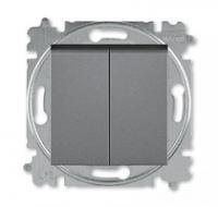 Переключатель 2-кл. СП Levit IP20 сталь/дым. черн. ABB 2CHH595245A6069