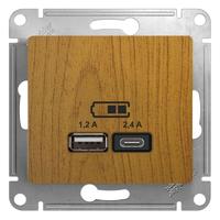 Механизм розетки USB GLOSSA A+С 5В/2.4А 2х5В/1.2А дерево дуб SchE GSL000539 Schneider Electric