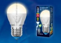 Лампа светодиодная LED-G45 7W/WW/E27/FR PLP01WH форма "шар" мат. серия "ЯРКАЯ" свет теплый бел. 3000К упак. картон Uniel UL-00002420