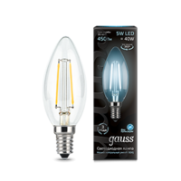 Лампа светодиодная филаментная Filament 5Вт свеча 4100К нейтр. бел. E14 450лм GAUSS 103801205