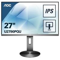 Монитор LCD 27дюйм 16:9 3840х2160(UHD 4K) IPS nonGLARE 350cd/кв.м H178град/V178град 1000:1 50M:1 1.07B 5ms 2xHDMI DP USB-Hub Height adj Pivot Tilt Swivel Speakers Audio out 3Y BlackSilver U2790PQU AOC