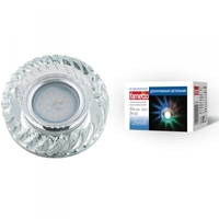 Светильник декоративный встраиваемый DLS-L123 GU5.3 GLASSY/CLEAR/RGB "Luciole" без лампы доп. светодиод. подсветка 3Вт RGB основание стекло зеркал. отделка кристалл прозр. Fametto UL-00000374