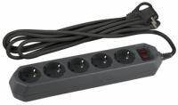 Удлинитель с сетевым фильтром 5х5м заземл. 10А IP20 USF-5es-5m-B ПВС 3х0.75 выкл. черн. Эра Б0019737 (Энергия света)