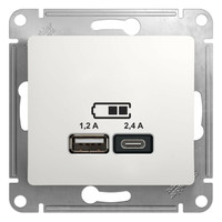Механизм розетки USB GLOSSA A+С 5В/2.4А 2х5В/1.2А бел. SchE GSL000139 Schneider Electric