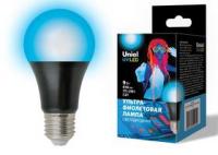 Лампа светодиодная ультрафиолетовая LED-A60-9W/UVAD/E27/FR PLZ07BK для дискотек спектр UVA 410нм картон Uniel UL-00005855