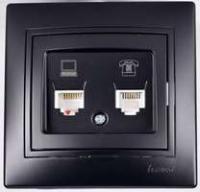 Розетка компьютер+телефон. Мира черн. бархат со вставкой LEZARD 701-4242-143
