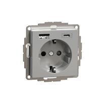 Розетка 1-м СП 3мод. Merten SM 16А IP20 со встроен. зарядн. устройством USBА+C 3А алюм. SchE MTN2367-0460 Schneider Electric