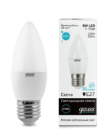 Лампа светодиодная LED 8Вт E27 220В 4100К Elementary свеча | 33228 Gauss