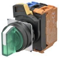 Переключатель селекторный A22NW-2BM-TGA-G102-GC с подсветкой двухпозиц. ручной сброс подсветка светодиод. 24В AC/DC NO_NC пластик. прозр. зел. Omron 660443