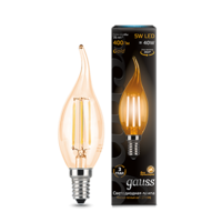 Лампа светодиодная филаментная Filament 5Вт свеча на ветру 2700К тепл. бел. 400лм golden GAUSS 104801005