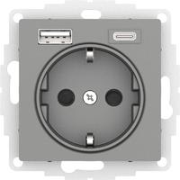 Розетка 3-м СП AtlasDesign 16А IP20 с 2-мя заряд. устройствами USB тип A+C механизм сталь SchE ATN000932 Schneider Electric