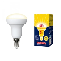 Лампа светодиодная LED-R50-7W/WW/E14/FR/NR . Форма Рефлектор, матовая. Серия Norma. Теплый белый свет (3000K). Картон. ТМ Volpe Uniel UL-00003845