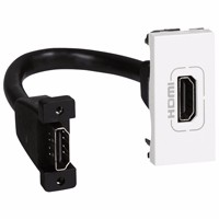 Розетка HDMI Mosaic 1 модуль, оборудована шнуром, белая | 078778 Legrand