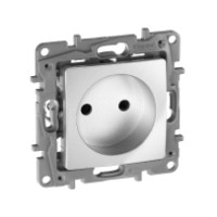Розетка 1-м СП Etika 16А IP31 250В 2P без заземл. защ. шторки немецк. стандарт винт. клеммы механизм алюм. Leg 672434 Legrand