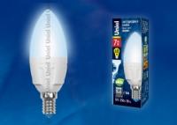 Лампа светодиодная LED-C37 7W/NW/E14/FR PLP01WH форма "свеча" мат. серия "ЯРКАЯ" бел. 4000К упак. картон Uniel UL-00002411