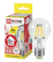 Лампа светодиодная LED-A60-deco 5Вт грушевидная 230В E27 3000К 450лм прозр. IN HOME 4690612008028