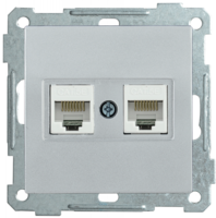 Механизм розетки комп. 2-м СП BOLERO РК10-2-Б RJ45 Cat5e серебр. IEK EKB25-K23 (ИЭК)