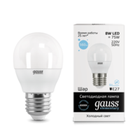 Лампа светодиодная LED 8 Вт 560 Лм 6500К холодная Е27 Шар Elementary Gauss - 53238