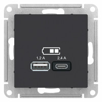 Розетка USB AtlasDesign тип A+C 5В/2.4А 2х5В/1.2А механизм карбон SchE ATN001039 Schneider Electric