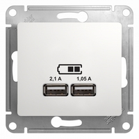 Розетка USB 2-м СП Glossa A+A 5В/2.1А 2х5В/1.05А механизм бел. SchE GSL000133 Schneider Electric