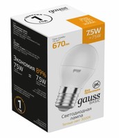 Лампа светодиодная Basic 7.5Вт Шар 3000К E27 670лм Gauss 1053218